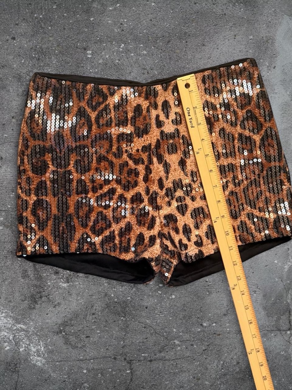 Leopard Sequin Hot Pants Size M Animal Print Micro Shorts Y2K Party Club - Picture 2 of 5